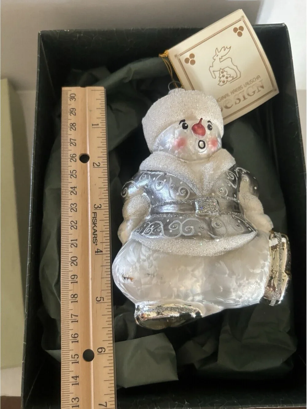 Krebs Lauscha Mouth Blown Glass Snowman Christmas Ornament Germany VTG